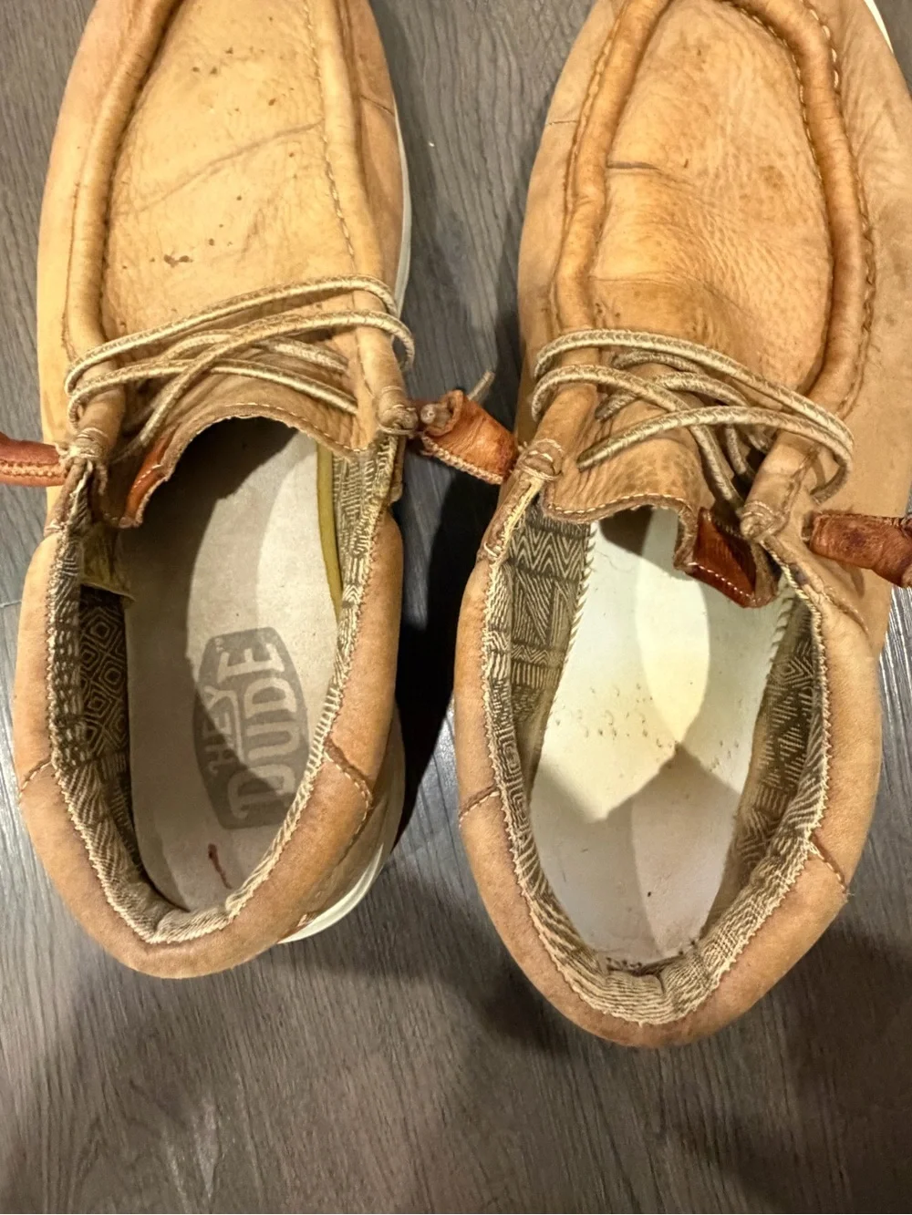 HEYDUDE Moc Toe Leather Shoes in Tan